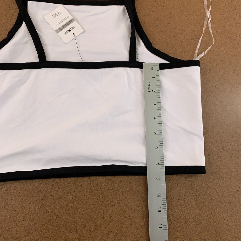 Cotton On Womens Large White Black Trim Billi High Neck Cropped Tank Top NWT - Picture 7 of 7